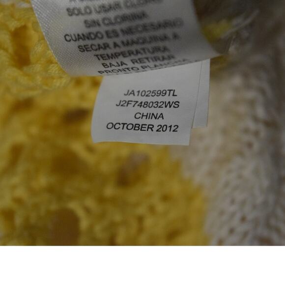 Willi Smith Yellow and White Cable Knit Pullover Sweater Open Knit Strips Sz L - Picture 7 of 8